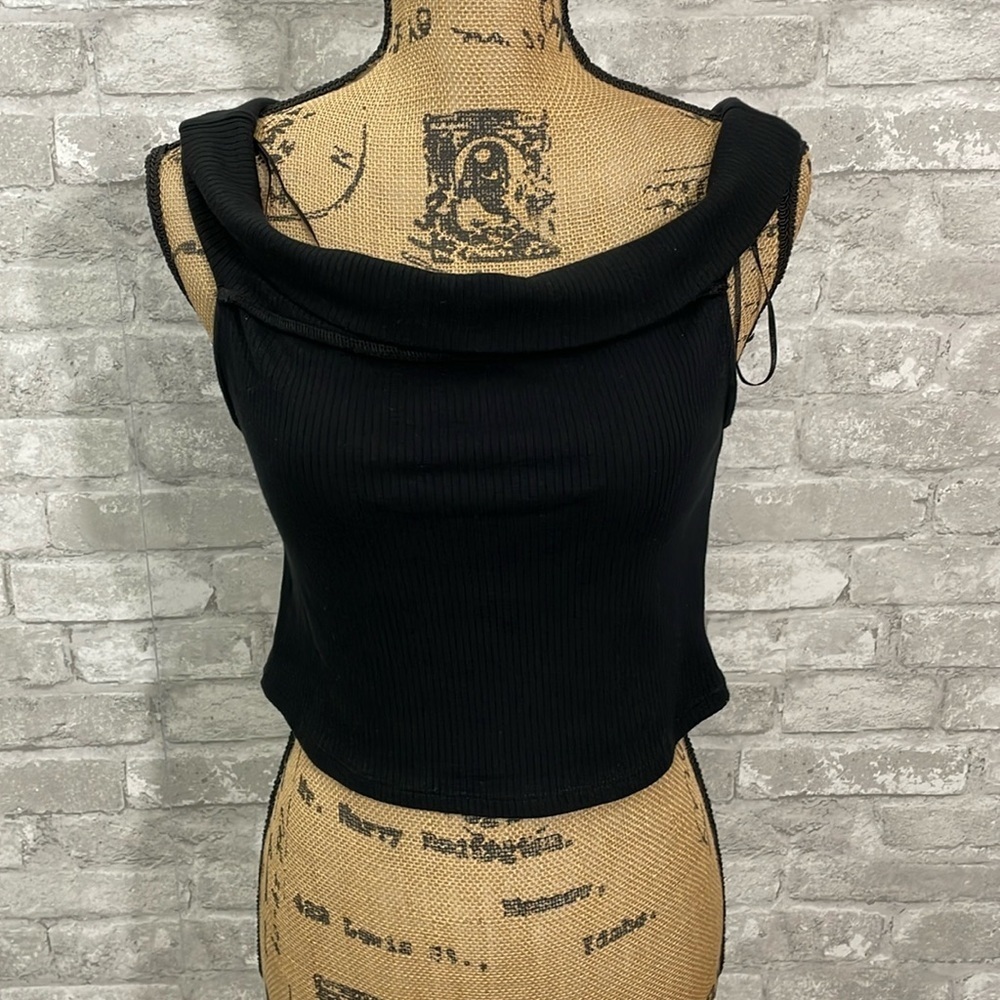 Zara Off The Shoulder Black Ribbed Crop Top